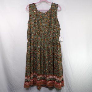 NWT Modcloth Ixia Green Floral Dress, Sz 3X